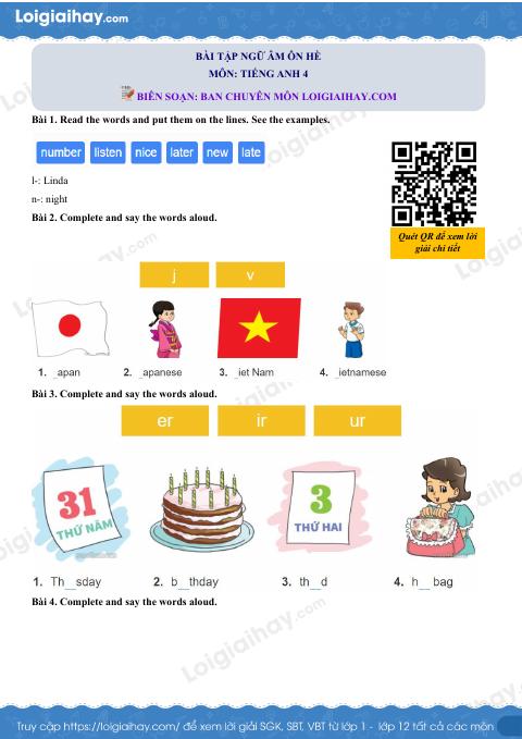 Tổng hợp bài tập Ngữ âm - Ôn hè Tiếng Anh lớp 4